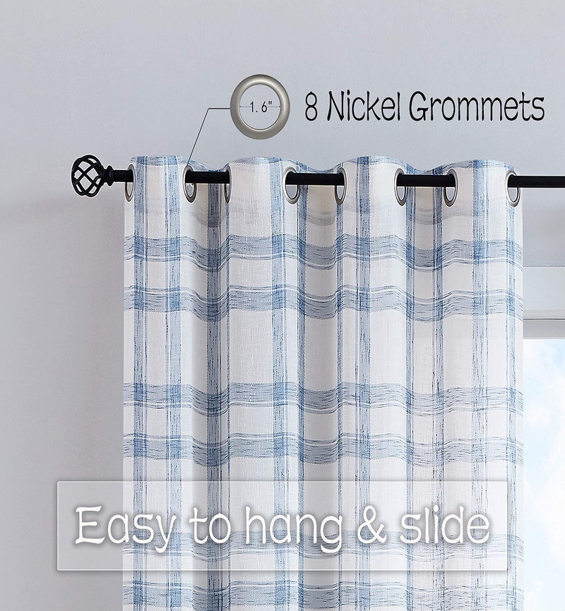 Randall Modern Geometric Curtain Panels Pair Soft Touch Light Filtering Blue semi-Sheer Linen-Look Drapes with Nickel Grommet Top,Rustic Farmhouse Style Drapes for Living Room,63 inch,2 Panels - Image 5